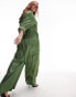 Фото #2 товара Topshop Curve premium satin button down jumpsuit in khaki