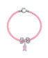 ფოტო #2 პროდუქტის Support Breast Cancer Survivor Crystal Pink Ribbon Multi European Bead Charm Genuine Pink Leather Bracelet Sterling Silver Barrel Clasp 7 Inch