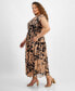 ფოტო #3 პროდუქტის Plus Size Printed Cap-Sleeve Midi Wrap Dress