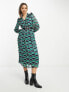 River Island geo chiffon belted shirt midi dress in green