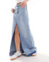 ONLY denim maxi skirt with frayed hem in blue Синий, XS - EU 34 - фото #3