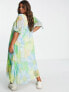 Фото #2 товара ASOS DESIGN Curve 70's trapeze floral print maxi dress in green