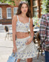 Miss Selfridge poplin corset top in blue mixed floral print co ord