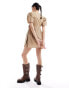 Фото #4 товара Wednesday's Girl grid check mini wrap smock dress in taupe