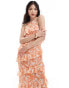 Pretty Lavish halterneck ruffle maxi dress in terracotta floral