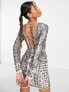 ASOS DESIGN long sleeve mini dress with mosaic embellishment in mono