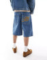 Reclaimed Vintage unisex western longer length denim jorts with embroidery in blue wash