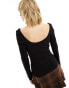 Фото #8 товара Monki long sleeve scoop back top in black