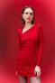 Фото #1 товара Bodycon Kayık Yaka Mini Uzun Kollu Kırmızı Elbise C4365ax24sp