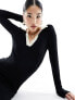 Фото #3 товара Nobody's Child Peyton long sleeve contrast knit midi dress in black