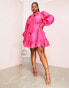 ASOS LUXE Curve pussybow cupped mini dress with blouson sleeve in pink US 14 - фото #2