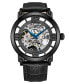 Men's Automatic Black Alligator Embossed Genuine Leather Strap Watch 44mm