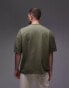 Topman extreme oversized fit washed t-shirt with raw sleeve and hem in washed khaki