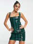 Kaiia vinyl corset detail mini dress in green snake