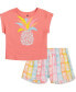 ფოტო #1 პროდუქტის Little Girls Pineapple Tee and Printed French Terry Shorts, 2 piece set