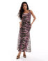 Фото #1 товара ASOS DESIGN mesh scoop neck midi dress with full skirt in pink and green abstract animal print