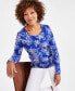 ფოტო #1 პროდუქტის Petite Iris Dreams Scoop-Neck Long-Sleeve Top, Created for Macy's