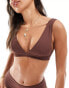 Фото #3 товара & Other Stories rib deep band triangle bikini top in dark brown