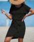 Women's Black Round Neck Short Sleeve Mini Beach Dress