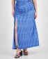 Plus Size Printed Ruched Slit-Front Mesh Maxi Skirt, Created for Macy's
