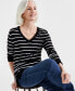 Фото #2 товара Women's Striped V-Neck Sweater, Created for Macy's