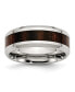 Stainless Steel Black Koa Wood Inlay Enameled 8mm Band Ring
