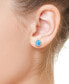 ფოტო #3 პროდუქტის EFFY® Turquoise & Diamond (3/8 ct. t.w.) Oval Stud Earrings in 14k Gold