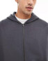 ADPT oversized double zip hoody in grey acid wash