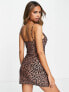 Фото #2 товара The Frolic leopard print burnout cami mini dress in tan