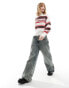 Фото #8 товара Monki mock neck chunky knit sweater in off white with multi-coloured stripes