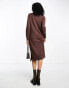 Vila high neck knitted midi jumper dress in brown