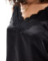 YAS satin cami with lace detail in black - BLACK