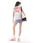 Pieces oversized Toyko t-shirt in white and red