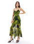 Фото #1 товара Miss Selfridge chiffon asym ruffle maxi dress in green floral