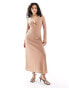 Фото #1 товара ASOS DESIGN plunge long sleeve maxi dress with beaded trim in camel