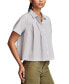 ფოტო #3 პროდუქტის Women's Striped Cotton Pleated Cropped Shirt