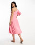 Moon River one shoulder tassle tie midi dress in pink