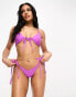 ASOS DESIGN checkerboard towelling tie side bikini bottom in purple 44 - фото #2