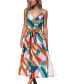 Women's Belted Abstract Print Maxi Beach Dress