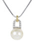 ფოტო #1 პროდუქტის Cultured Freshwater Pearl (8mm) & Lab-Created White Sapphire (1/20 ct. t.w.) 18" Pendant Necklace in Sterling Silver & Gold-Plate