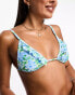 Miss Selfridge frill detail bikini top in blue floral