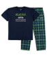 ფოტო #5 პროდუქტის Men's College Navy Seattle Seahawks Big and Tall Lodge T-shirt and Pants Sleep Set