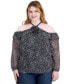 Фото #1 товара Petite Printed Cold-Shoulder Rosette Blouse, Created for Macy's