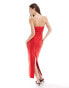 Фото #2 товара ASOS DESIGN bengaline bandeau midi dress with bow waist detail in red