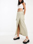 Weekday Fold linen blend cargo midi skirt in khaki