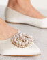 ASOS DESIGN Wide Fit Lola faux pearl embellished pointed ballet flats in ivory satin