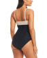 Фото #2 товара Women's Colorblocked High-Neck Keyhole Twist-Detail One-Piece Swimsuit