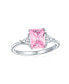 Фото #2 товара Bridal Wedding 3CT Color CZ Pink Square Cubic Zirconia Square Solitaire Brilliant Princess Cut Trillion Side Stones Engagement Ring Sterling Silver