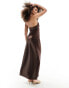 4th & Reckless halterneck corsage detail satin maxi dress in chocolate brown