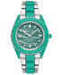 ფოტო #1 პროდუქტის Women's Silver-Tone and Pastel Green Solar Ocean Work Plastic Bracelet Watch, 38.5mm
